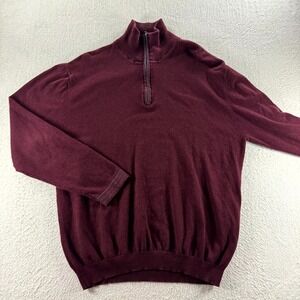 Alan‎ Flusser Sweater Mens XL Burgundy Cotton Cashmere Tight Knit Quarter Zip